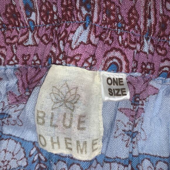 NWOT BLUE BOHEME BOHO GAUZE LAVENDER BLOCK PRINT SHORTS INDIA FRANCE ONE SIZE - Picture 2 of 7